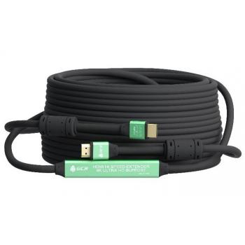 GCR Greenconnect Кабель HDMI 2.0 с активным усилителем 15.0m (7.5m+7.5m) AL case/ 2 Ф-кольца, 28/26, HDR 4:2:2, 4K/30Hz,черный, High speed 19M/19M