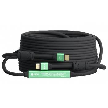 GCR Greenconnect Кабель HDMI 2.0 с активным усилителем 20.0m (10m+10m) AL case/ 2 Ф-кольца, 28/26, HDR 4:2:2, 4K/30Hz,черный, High speed 19M/19M