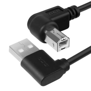 GCR  Кабель USB 2.0  0.5m AM/BM угловой/угловой, черный, 28/28 AWG, экран, армированный, морозостойкий