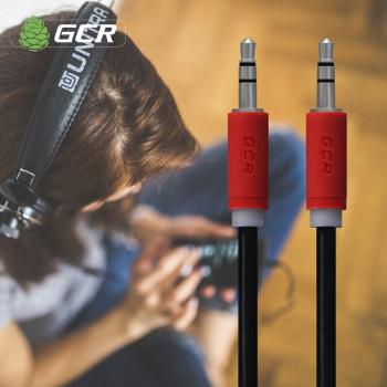 GCR  Кабель аудио 0.15m jack 3,5mm/jack 3,5mm черный, красные коннекторы, 28 AWG, AM/AM, экран, стерео