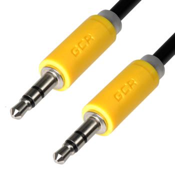 GCR  Кабель аудио 0.5m jack 3,5mm/jack 3,5mm черный, желтые коннекторы, TPE, позолоченные контакты, 28 AWG, AM/AM, Premium, экран, стерео