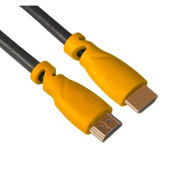 GCR  Кабель 0.3m v1.4 HDMI M/M черный, желтые коннекторы, OD7.3mm, 30/30 AWG, позолоченные контакты, Ethernet 10.2 Гбит/с, 3D, 4K, экран