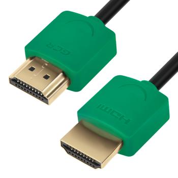GCR  Кабель 1.0m v1.4 HDMI M/M зеленые коннекторы Slim OD3.8mm, 32/32 AWG, позолоченные контакты Ethernet 10.2 Гбит/с 3D 4K, Premium, экран