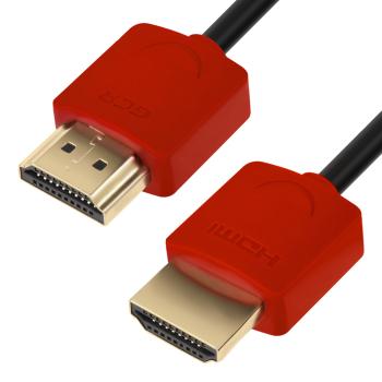 GCR  Кабель 1.0m v1.4 HDMI M/M красные коннекторы Slim OD3.8mm, 32/32 AWG, позолоченные контакты Ethernet 10.2 Гбит/с 3D 4K, Premium, экран