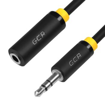 GCR  Удлинитель аудио 1.5m jack 3,5mm/jack 3,5mm черный, желтая окантовка, 28 AWG, AM/AF, экран, стерео