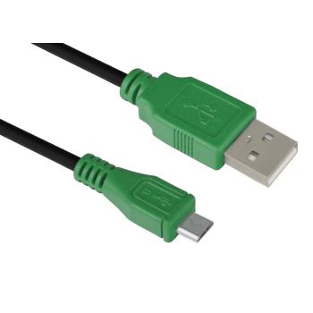 GCR  Кабель micro USB 2.0  0.5m черный, зеленые коннекторы, 28/28 AWG, AM / microB 5pin, экран, армированный, морозостойкий