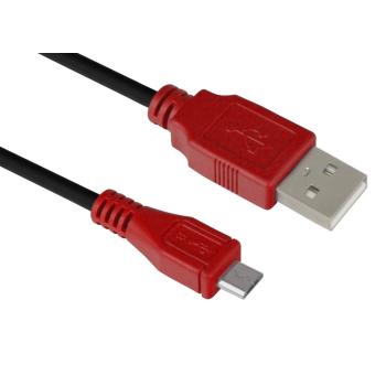GCR  Кабель micro USB 2.0  0.3m черный, красные коннекторы, 28/28 AWG, AM / microB 5pin, экран, армированный, морозостойкий
