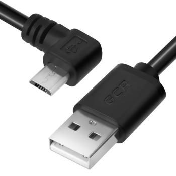 GCR  Кабель micro USB 2.0  0.15m угловой, черный, 28/28 AWG, AM / microB 5pin, экран, армированный, морозостойкий