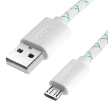 GCR  Кабель micro USB 2.0  1.0m бело-зеленый, белые коннекторы, 28/24 AWG, AM / microB 5pin, морозостойкий
