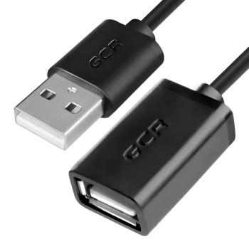 GCR  Удлинитель USB 2.0  0.3m черный, AM / AF, 28/28 AWG, экран, армированный, морозостойкий