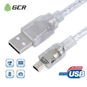 GCR  Кабель mini USB 2.0  0.15m прозрачный, 28/24 AWG, AM / mini 5P, Premium, экран, армированный, морозостойкий