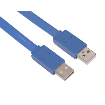 GCR  Кабель USB 2.0  1.0m AM/AM плоский, синий, 28/24 AWG, PRO, морозостойкий
