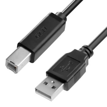 GCR  Кабель USB 2.0  0.3m AM/BM черный, 28/28 AWG, экран, армированный, морозостойкий