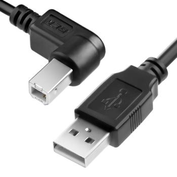 GCR  Кабель USB 2.0  0.2m AM/BM угловой, черный, 28/28 AWG, Premium, экран, армированный, морозостойкий