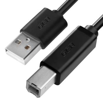GCR  Кабель USB 2.0  1.5m AM/BM черный, 28/28 AWG, экран, армированный, морозостойкий