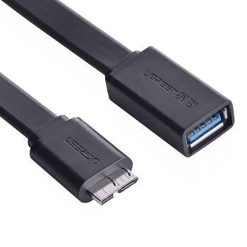 UGREEN Адаптер переходник-гибкий OTG 0.20m USB 3.0 Premium micro USB 10pin / AF USB,  28 / 28 AWG плоский, черный