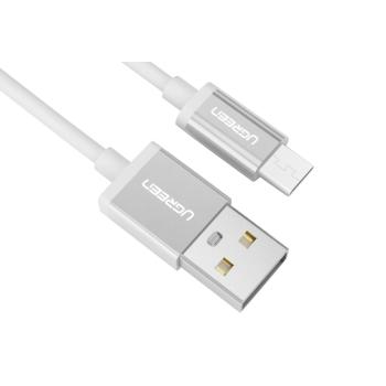 UGREEN Кабель интерфейсный USB 2.0  0.50m Premium  AM / microB 5pin, 28 / 24 AWG экран, белый, серебряные соединители