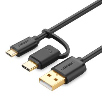 UGREEN Кабель интерфейсный 1,5m USB 2.0 AM / Micro USB 2.0 AM + Type C AM черный
