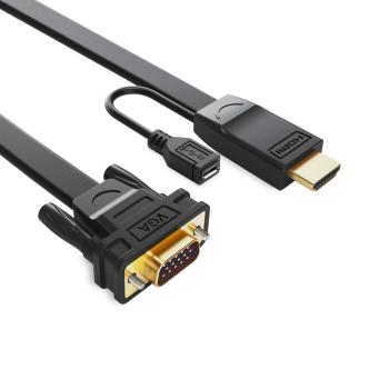 UGREEN Кабель-конвертер 2m HDMI-VGA 19M / 15M  плоский, AWG 28, доп.питание